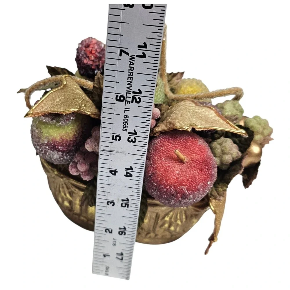 Vintage Faux Fruit Basket Floral Arrangement Gold‎ Accent Home Decor